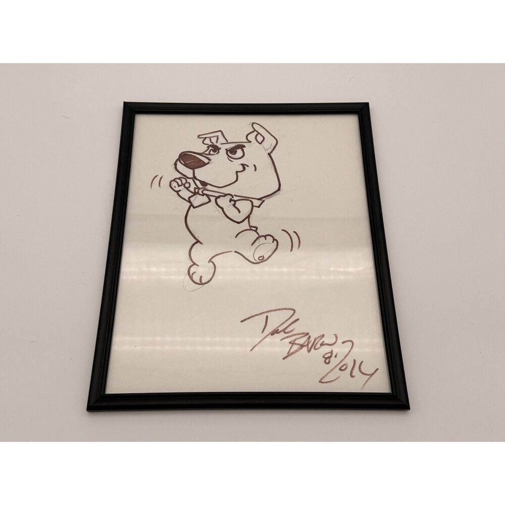 Framed Scrappy Doo Cartoon Dog Drawing Signed Dated 2014